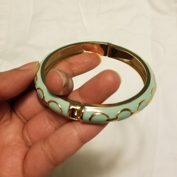 Seagreen Enamel and Gold Colored Metal Bangel - Picture 3 of 4